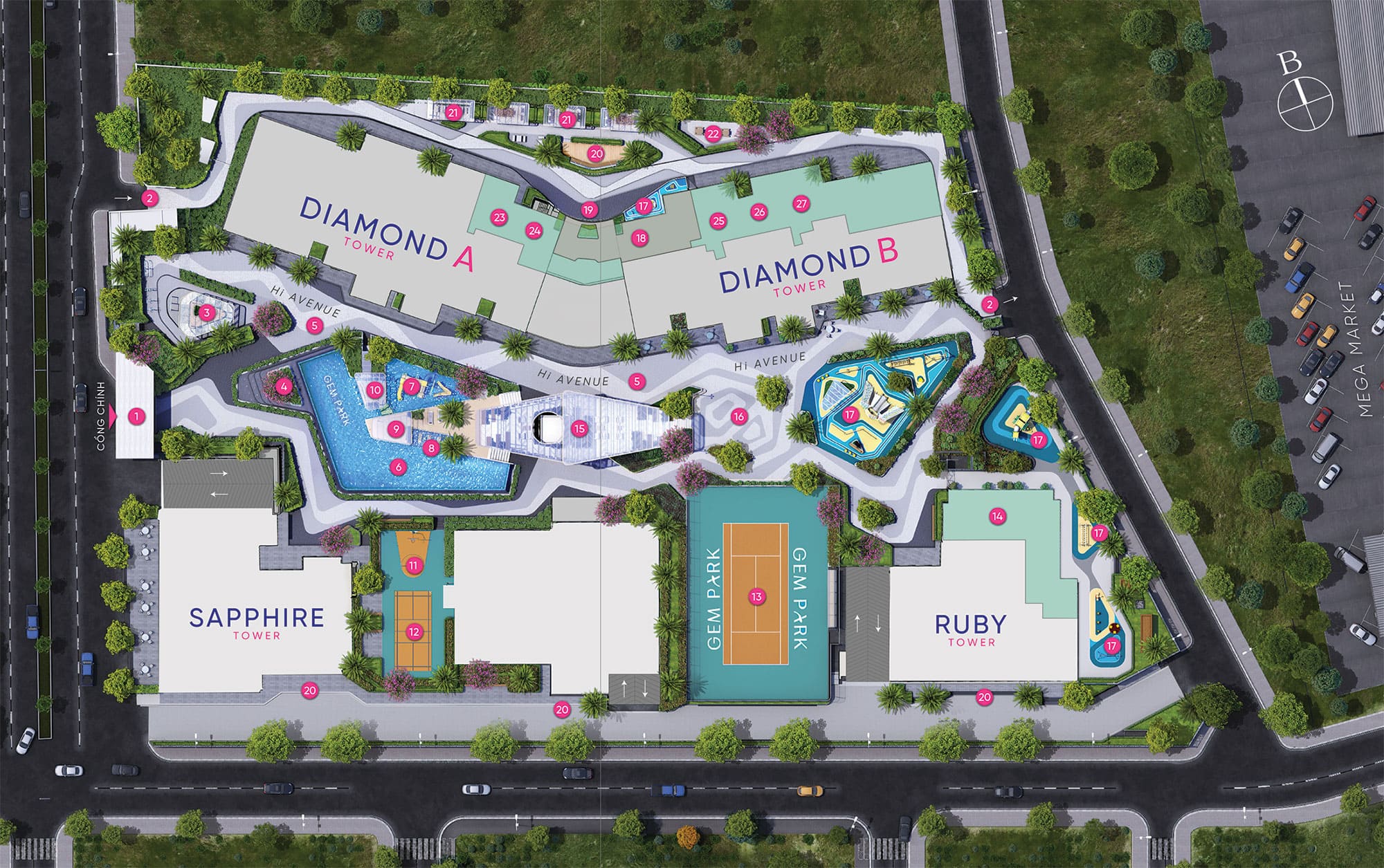 Mặt bằng dự án Central Point Hải Phòng gồm có tòa căn hộ Diamond Tower A, Diamond Tower B, Ruby Tower, Sapphire Tower.